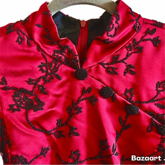 Vintage Formal Full Length Mandarin Beaded Huey Waltzer for Saks Dress Size 8 - Picture 4 of 10